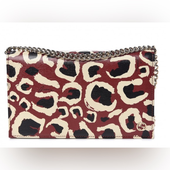 🔥🔥NEW GUCCI
Patent Leopard Print Betty Chain Wallet Brick Red Black🔥🔥 - Picture 11 of 14